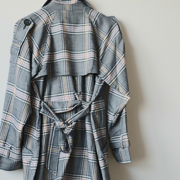 WOMEN'S COATS AND JACKETS PLAID BELTED TRENCH COAT - Picture 6 of 6